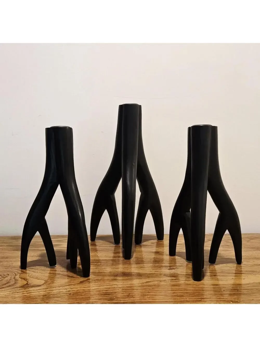 ✨️NEW✨️ Set of 3 Bazar Bizar Triple Twig Hand-Carved Wood Candle Holders - Picture 3 of 6